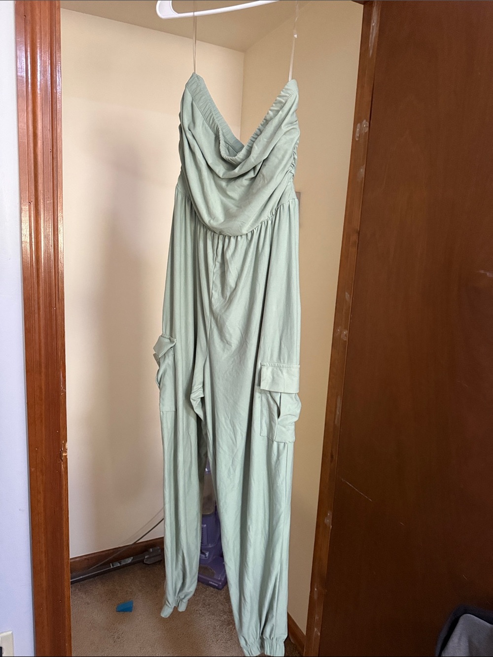 Strapless Sage Green Draped Jumpsuit Dress - Women